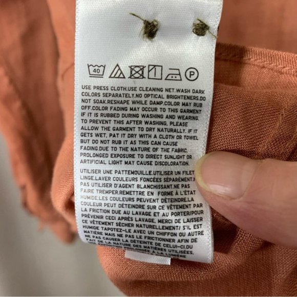 Uniqulo Rust Brown 100% Linen Button Up Shirt Women Sz S Boyfrien - Picture 7 of 10